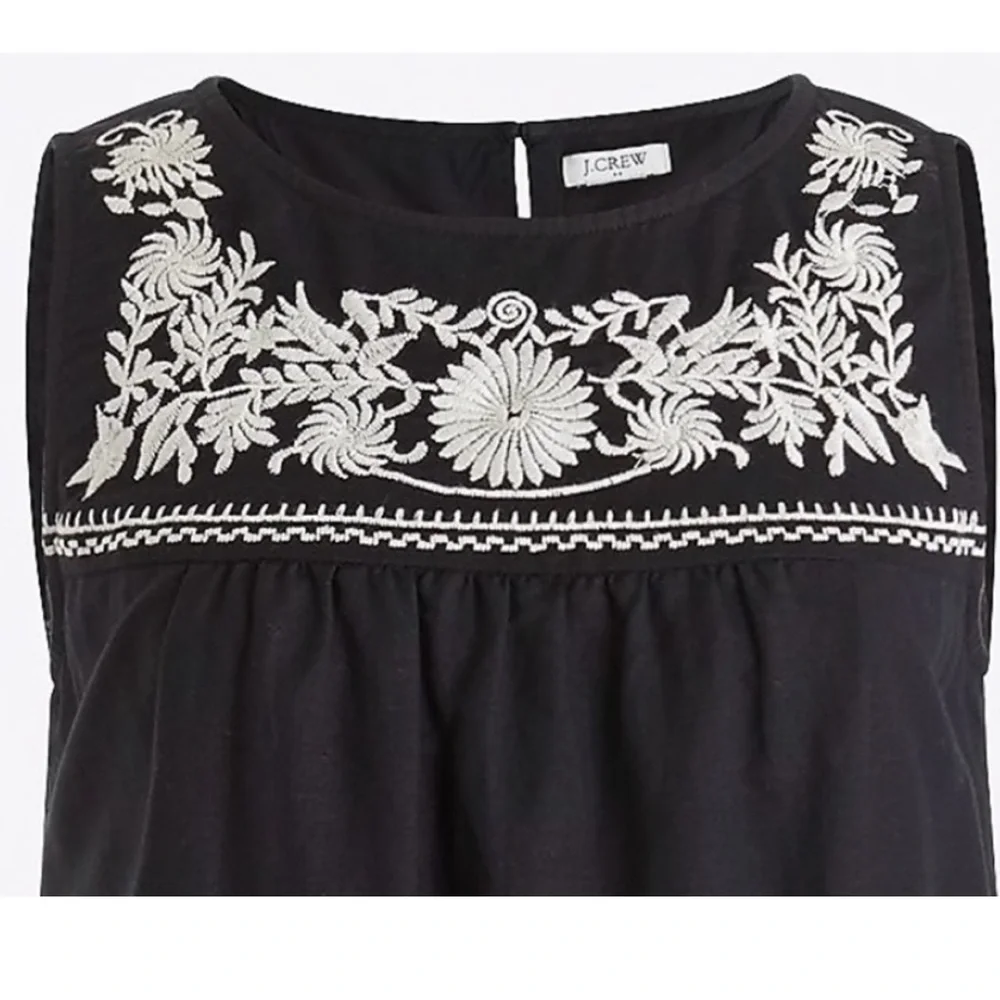J. Crew Embroidered Linen Blend Sleeveless Shift Dress XS Black